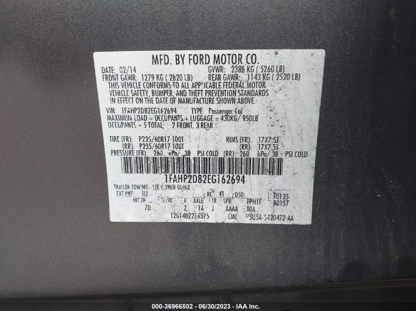 2014 FORD TAURUS SE - 1FAHP2D82EG162694
