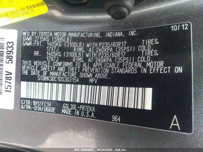 2013 TOYOTA SIENNA LE - 5TDKK3DC1DS303154