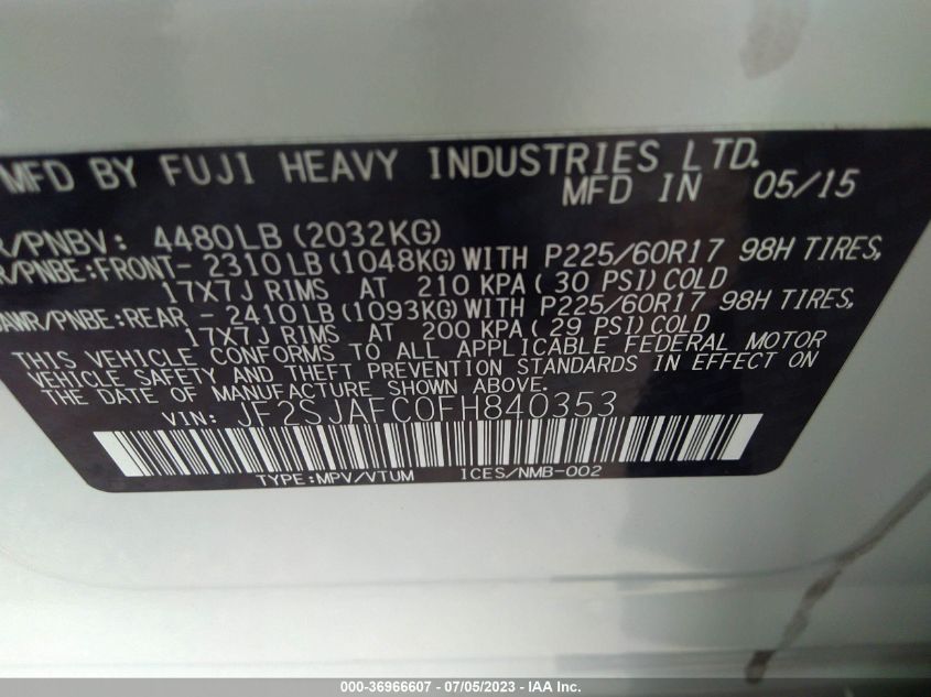 2015 SUBARU FORESTER 2.5I PREMIUM - JF2SJAFC0FH840353