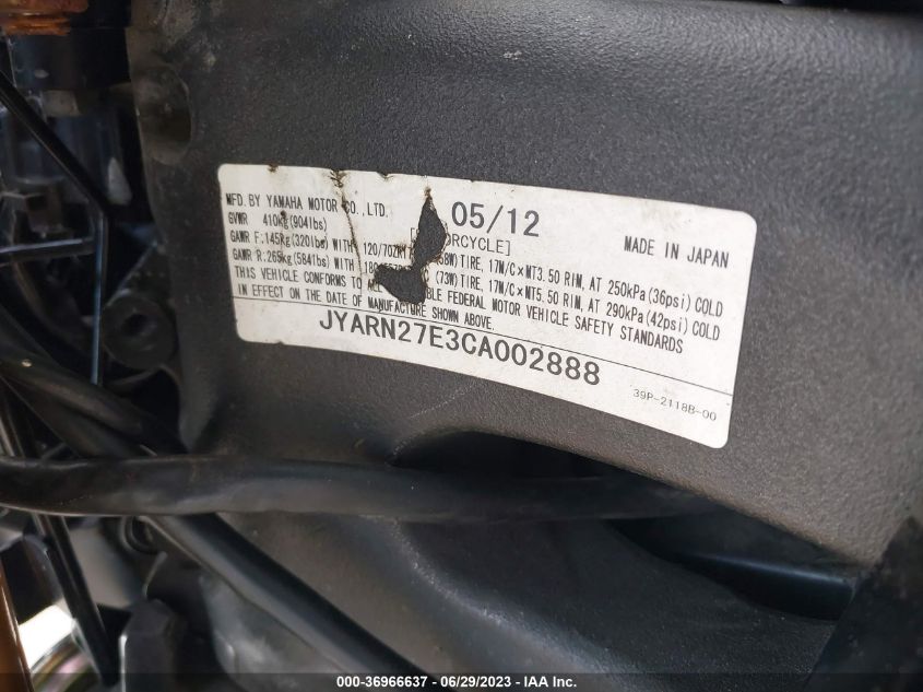 2012 YAMAHA FZ8 N JYARN27E3CA002888