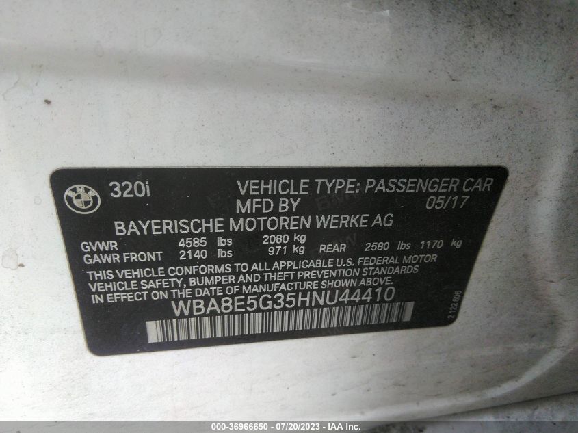 2017 BMW 3 SERIES 320I XDRIVE - WBA8E5G35HNU44410