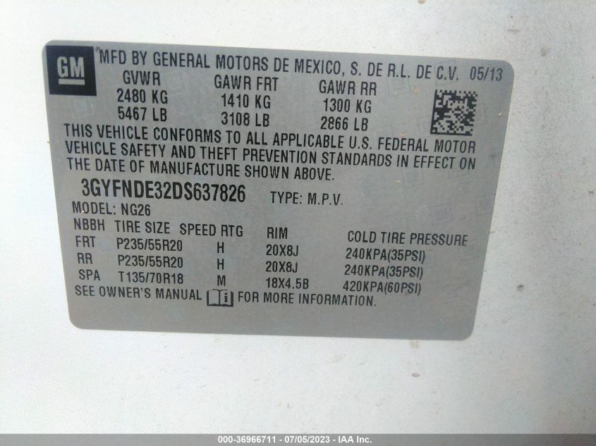 2013 CADILLAC SRX PERFORMANCE COLLECTION - 3GYFNDE32DS637826