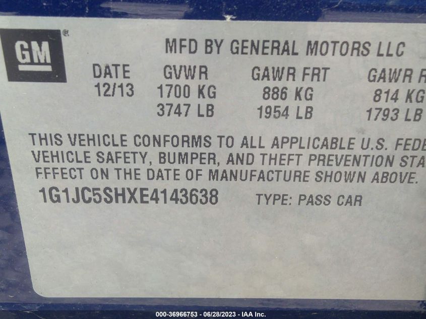 2014 CHEVROLET SONIC LT - 1G1JC5SHXE4141363
