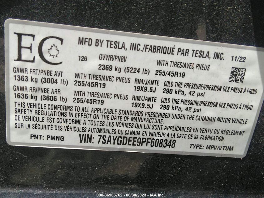 2023 TESLA MODEL Y - 7SAYGDEE9PF608348