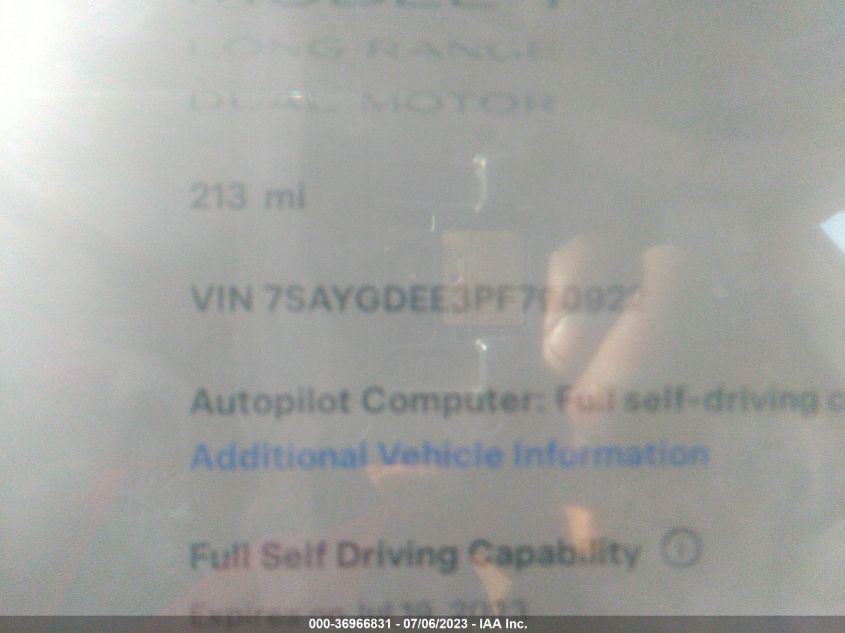 2023 TESLA MODEL Y LONG RANGE - 7SAYGDEE3PF790922