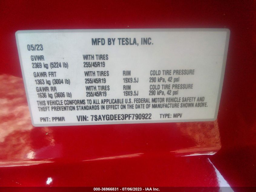 2023 TESLA MODEL Y LONG RANGE - 7SAYGDEE3PF790922