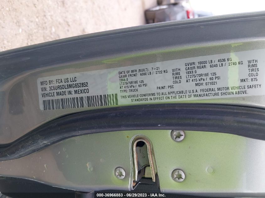 2021 RAM 2500 BIG HORN - 3C6UR5DL8MG652852
