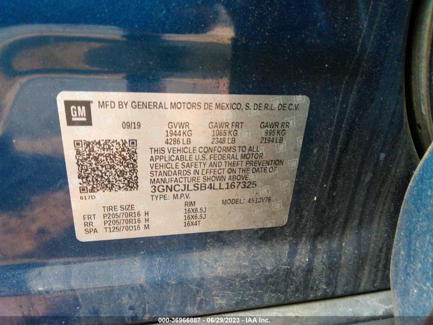 2020 CHEVROLET TRAX LT - 3GNCJLSB4LL167325
