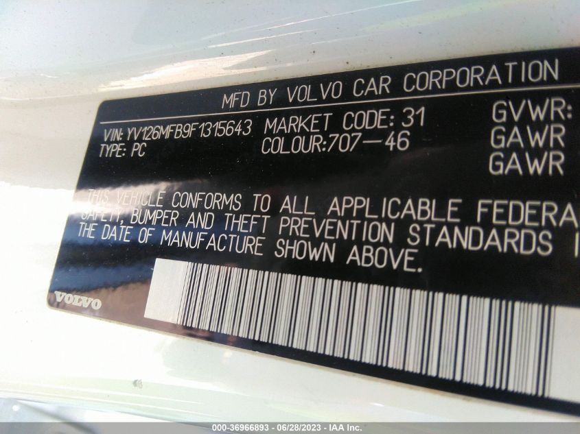 2015 VOLVO S60 T5 DRIVE-E PREMIER - YV126MFB9F1315643