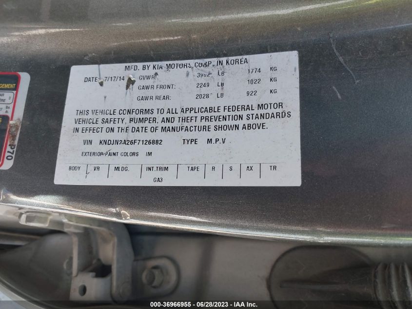 2015 KIA SOUL BASE - KNDJN2A26F7126882