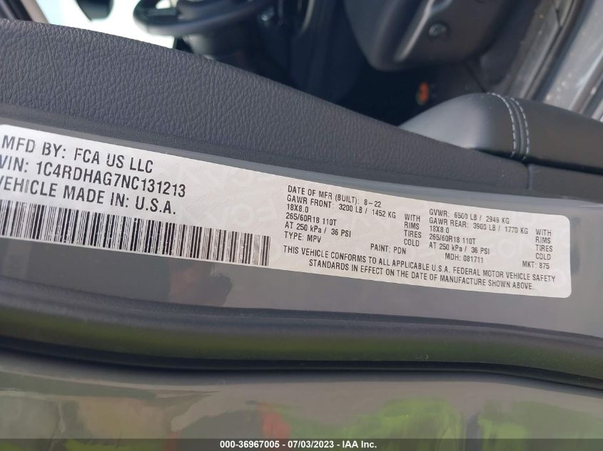2022 DODGE DURANGO SXT - 1C4RDHAG7NC131213