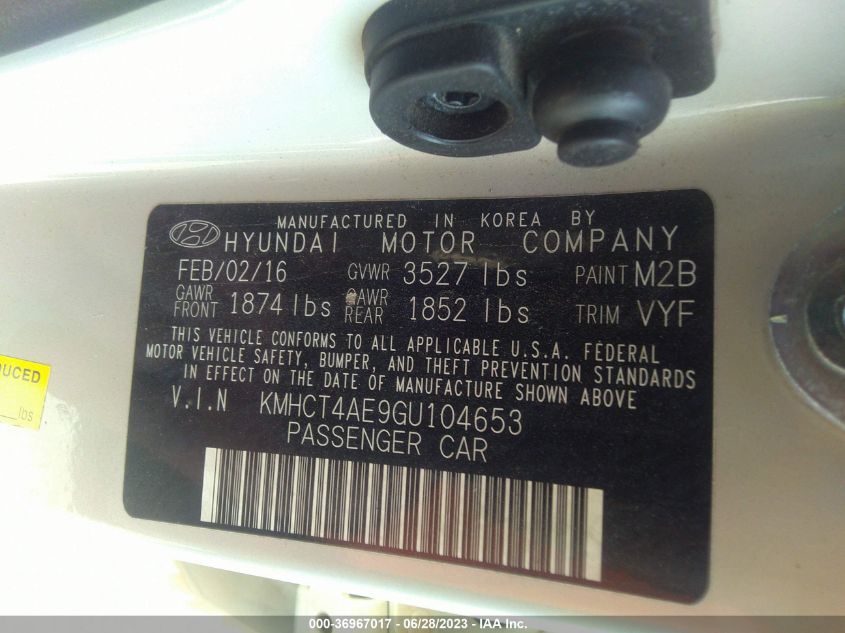 2016 HYUNDAI ACCENT SE - KMHCT4AE9GU104653