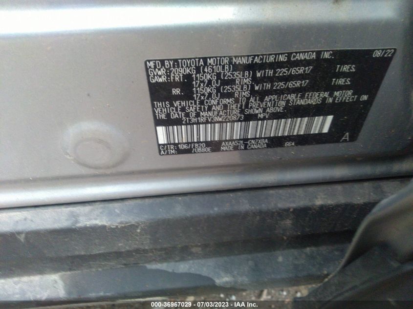 2022 TOYOTA RAV4 LE - 2T3H1RFV3NW220873