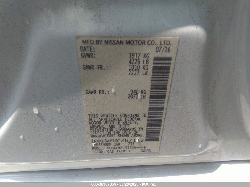 2016 NISSAN ALTIMA 2.5 SV - 1N4AL3AP7GC267112