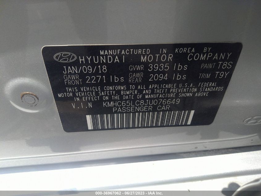 2018 HYUNDAI IONIQ HYBRID BLUE - KMHC65LC8JU076649