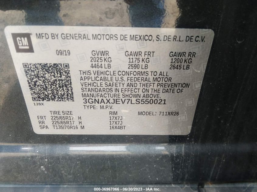 2020 CHEVROLET EQUINOX LT - 3GNAXJEV7LS550021