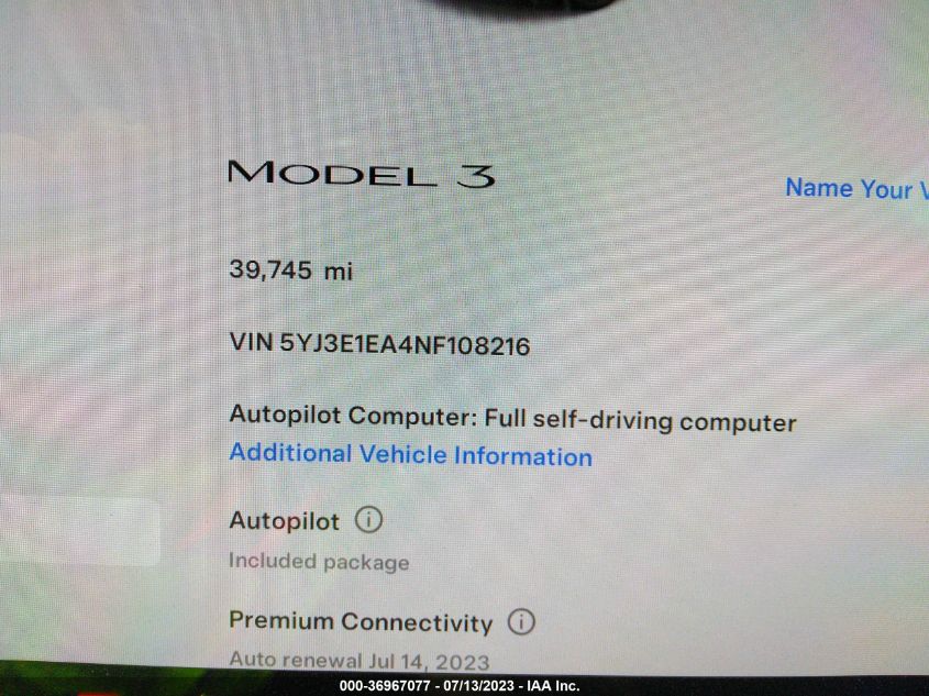 2022 TESLA MODEL 3 - 5YJ3E1EA4NF108216