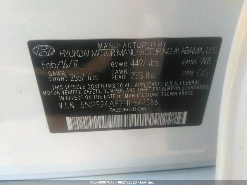 2017 HYUNDAI SONATA SE - 5NPE24AF2HH562586