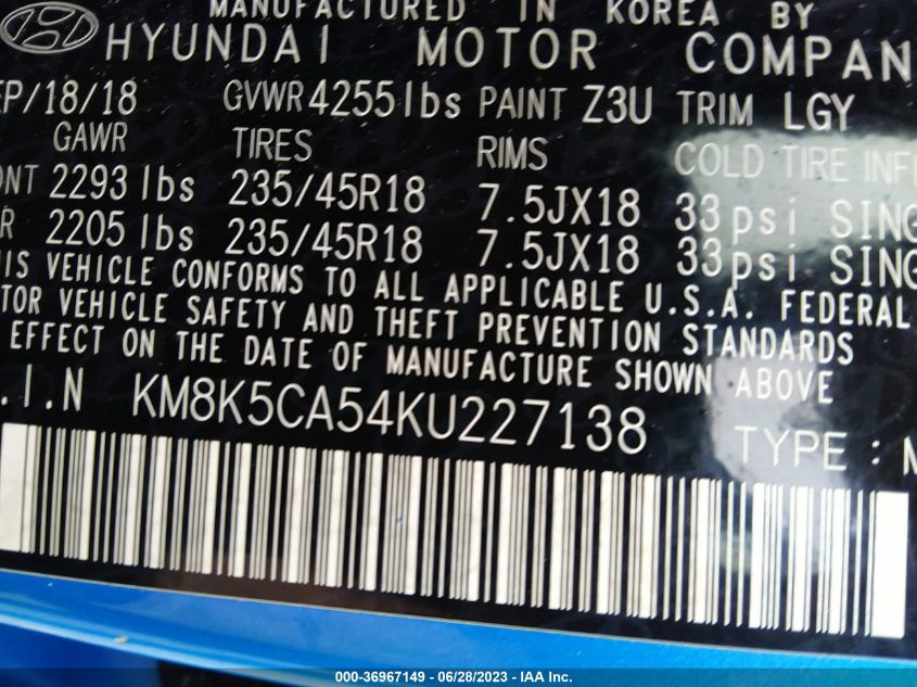 2019 HYUNDAI KONA ULTIMATE - KM8K5CA54KU227138