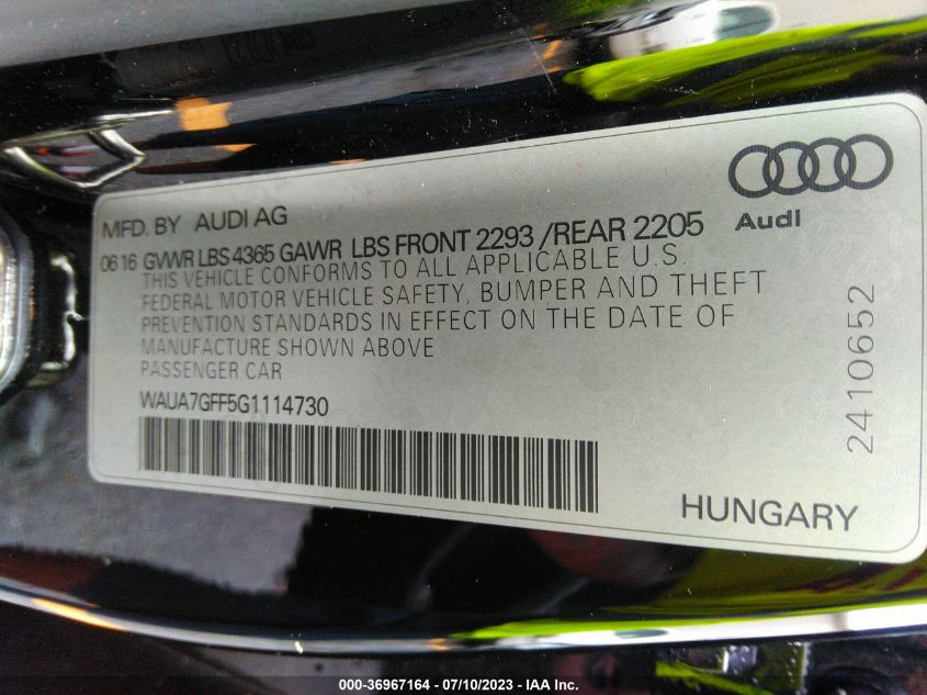 2016 AUDI A3 1.8T PREMIUM - WAUA7GFF5G1114730