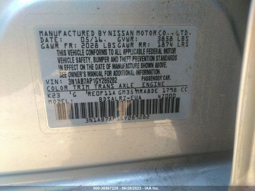 2016 NISSAN SENTRA SR - 3N1AB7AP1GY289282