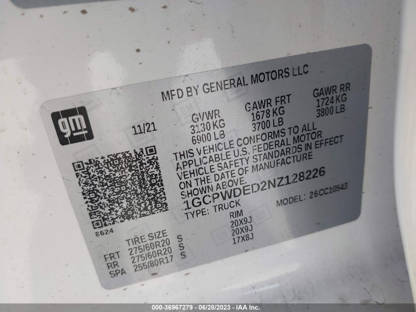 2022 CHEVROLET SILVERADO 1500 LTD RST - 1GCPWDED2NZ128226