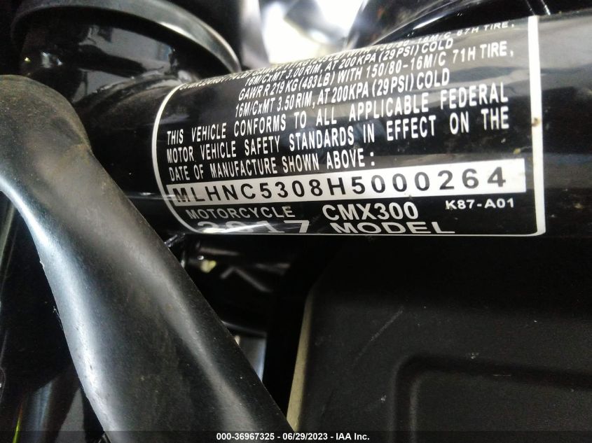 2017 HONDA CMX300 - MLHNC5308H5000264