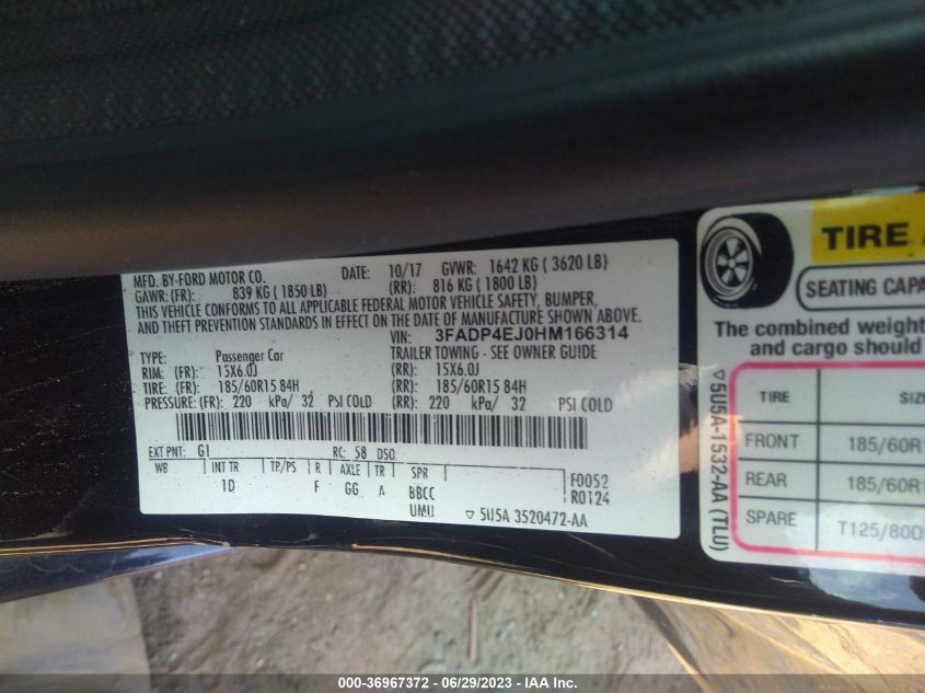 2017 FORD FIESTA SE - 3FADP4EJ0HM166314