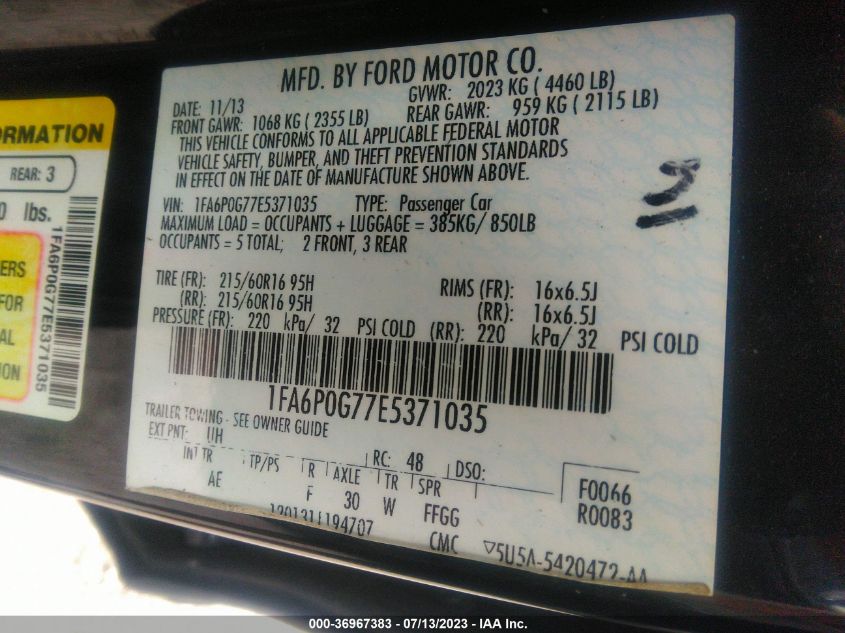 2014 FORD FUSION S - 1FA6P0G77E5371035