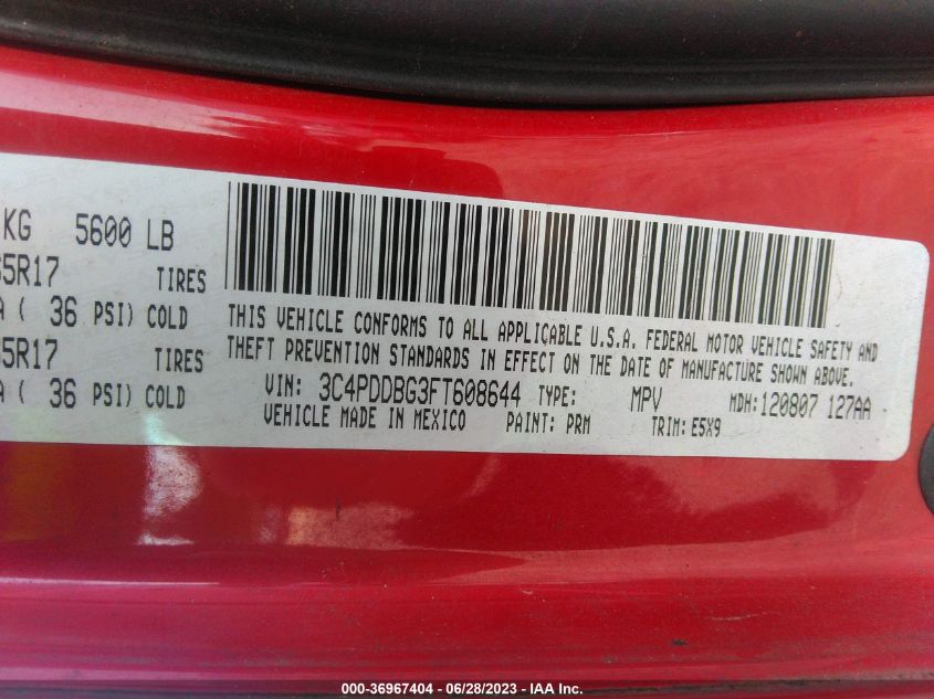 2015 DODGE JOURNEY SXT - 3C4PDDBG3FT608644