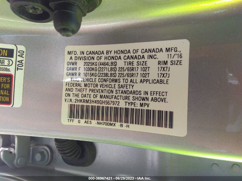 2016 HONDA CR-V SE - 2HKRM3H49GH567972