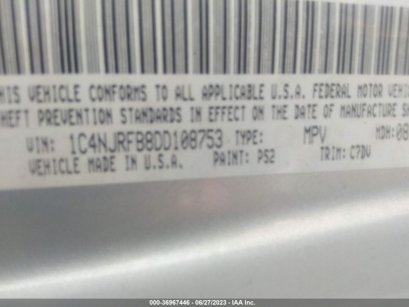 2013 JEEP PATRIOT LATITUDE - 1C4NJRFB8DD108753
