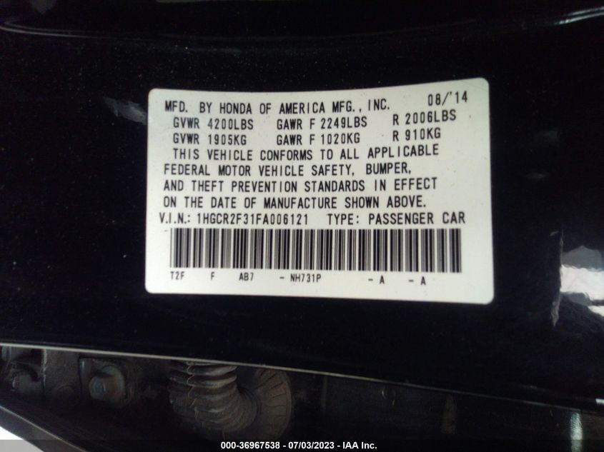 2015 HONDA ACCORD SEDAN LX - 1HGCR2F31FA006121