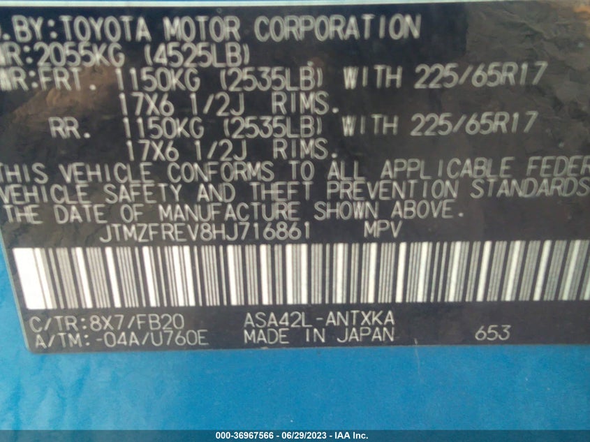 VIN JTMZFREV8HJ716861 2017 TOYOTA RAV4 LE