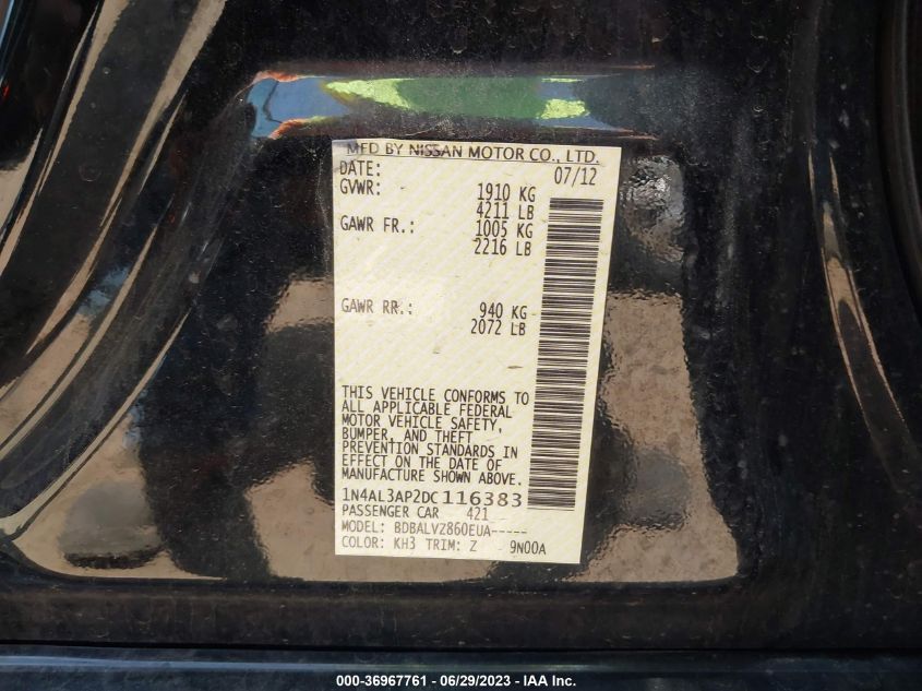 2013 NISSAN ALTIMA 2.5 SL - 1N4AL3AP2DC116383