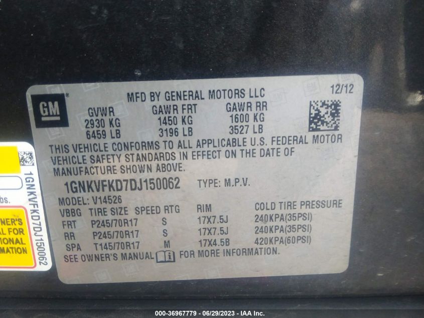 2013 CHEVROLET TRAVERSE LS - 1GNKVFKD7DJ150062