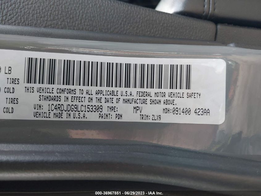2020 DODGE DURANGO GT - 1C4RDJDG9LC153309