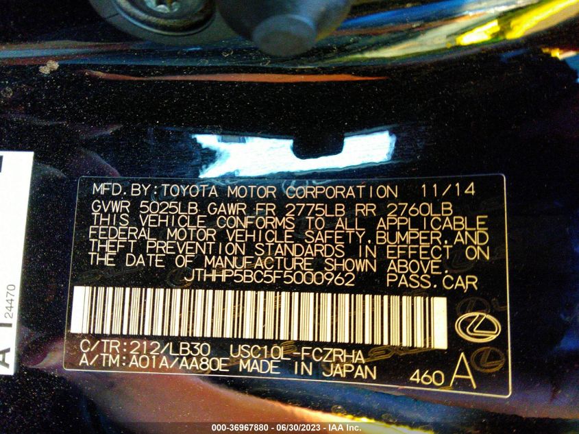 2015 LEXUS RC F - JTHHP5BC5F5000962