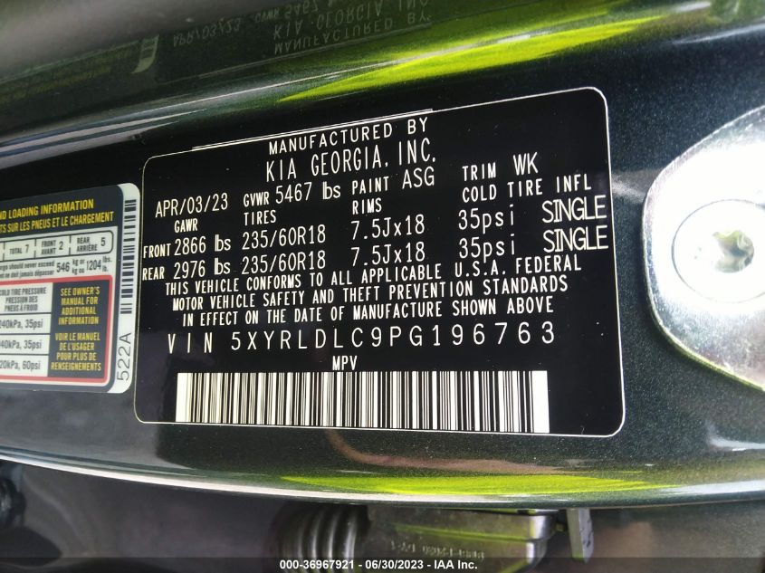 2023 KIA SORENTO S - 5XYRLDLC9PG196763