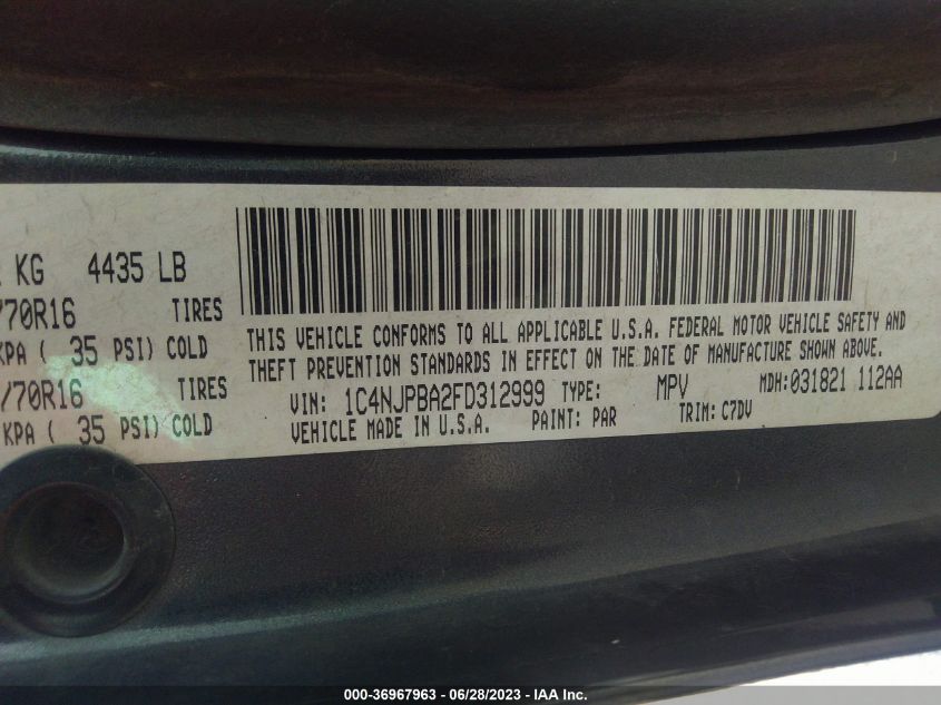 2015 JEEP PATRIOT SPORT - 1C4NJPBA2FD312999