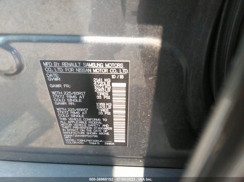 VIN KNMAT2MV8KP511799 2019 NISSAN ROGUE S
