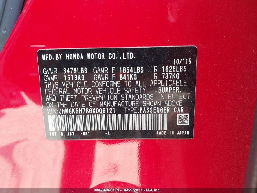 2016 HONDA FIT EX - JHMGK5H78GX006121