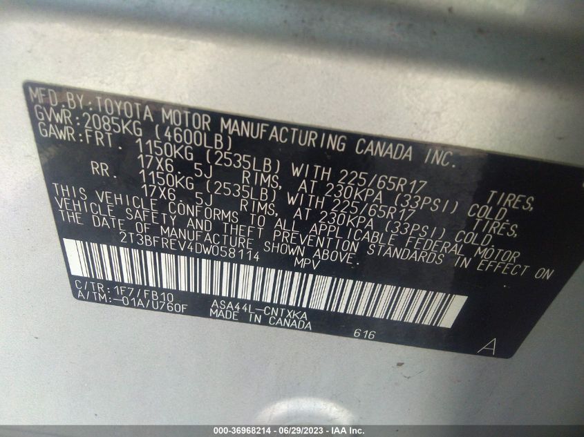 2013 TOYOTA RAV4 LE - 2T3BFREV4DW058114