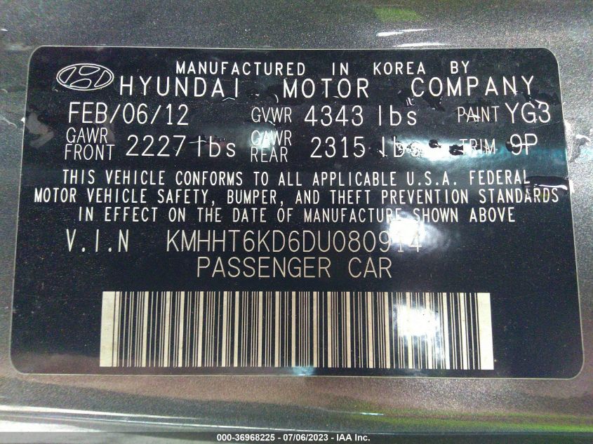 2013 HYUNDAI GENESIS COUPE 2.0T KMHHT6KD6DU080914