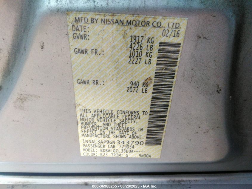 2016 NISSAN ALTIMA 2.5 - 1N4AL3AP9GN343790