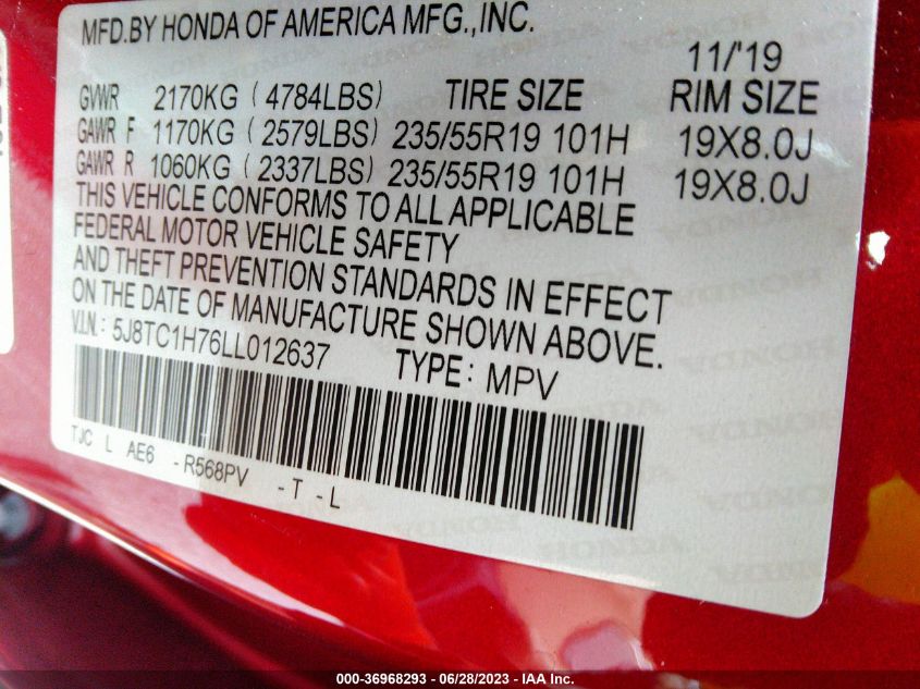 2020 ACURA RDX W/ADVANCE PKG - 5J8TC1H76LL012637