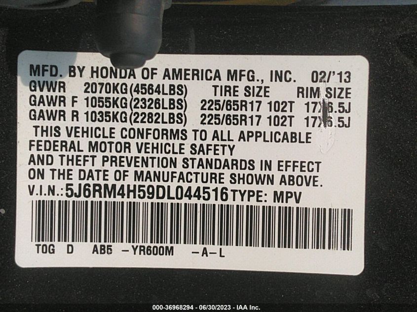 2013 HONDA CR-V EX - 5J6RM4H59DL044516