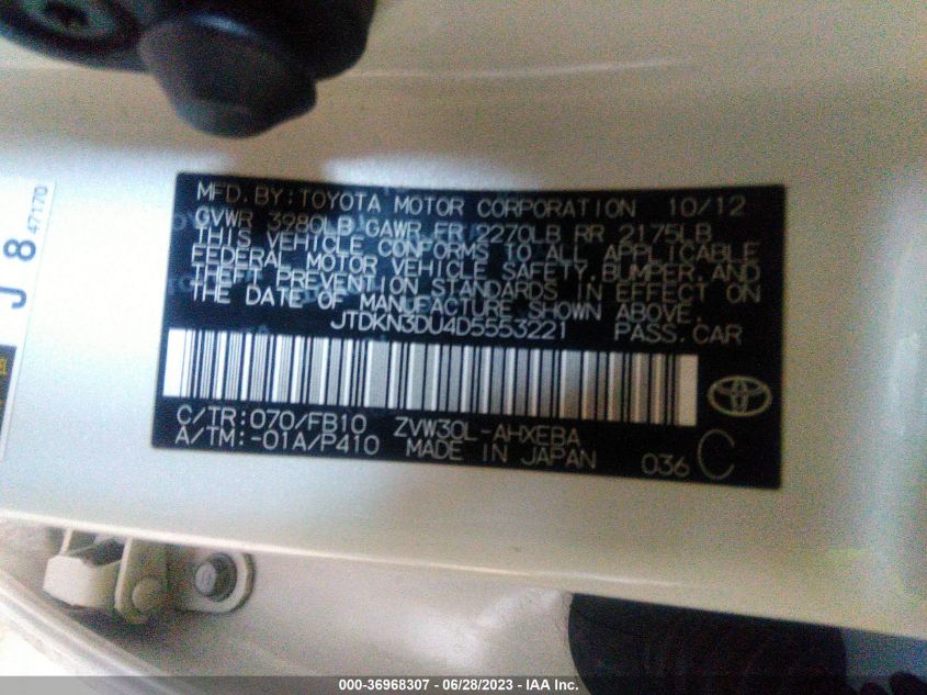 2013 TOYOTA PRIUS - JTDKN3DU4D5553221