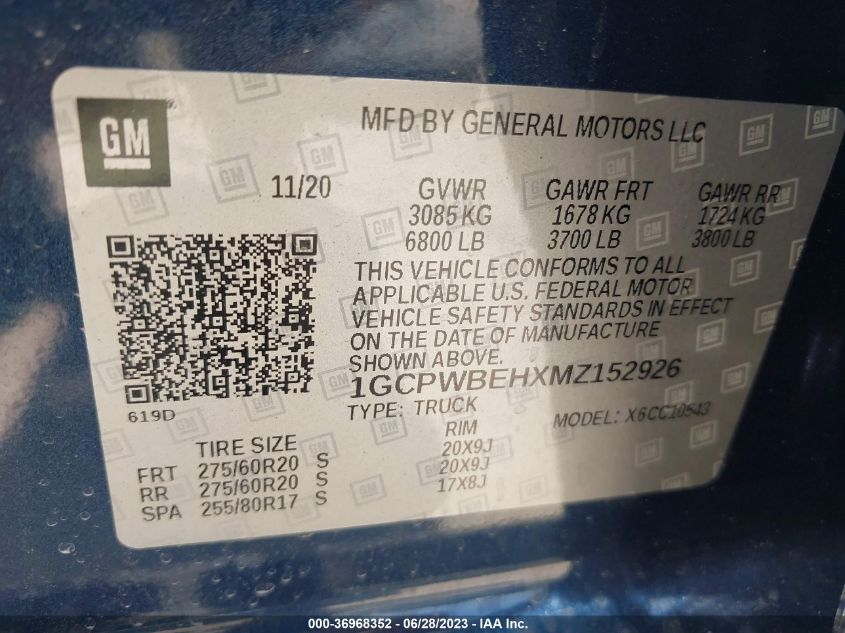 2021 CHEVROLET SILVERADO 1500 CUSTOM - 1GCPWBEHXMZ152926