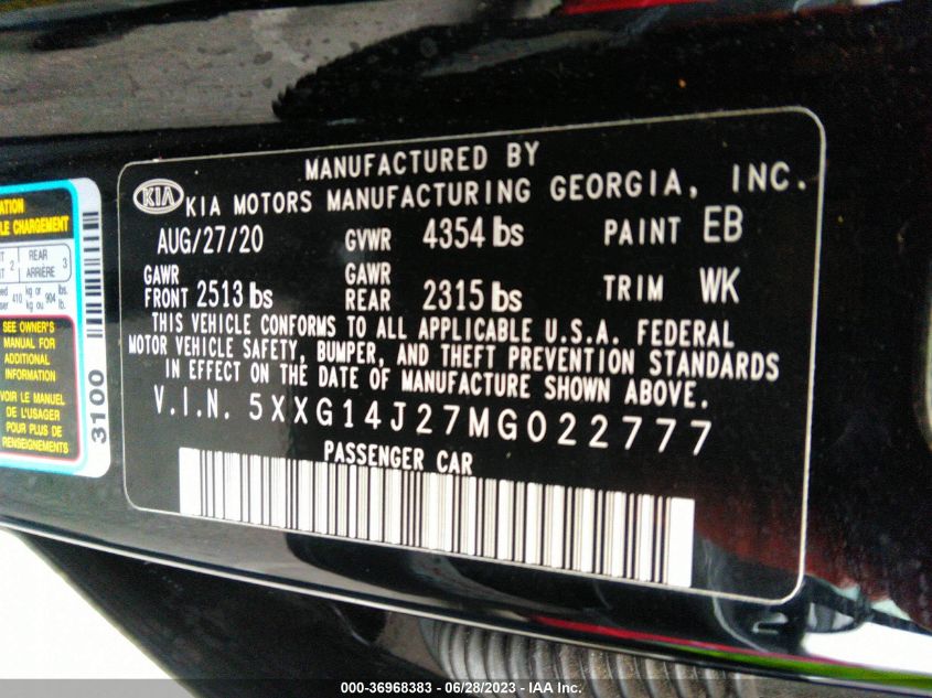 2021 KIA K5 LXS - 5XXG14J27MG022777